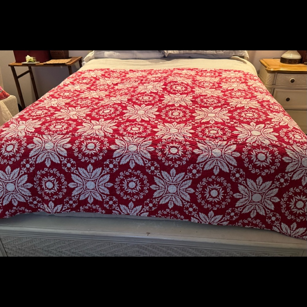 Vintage Vibrant Red & White Bedspread